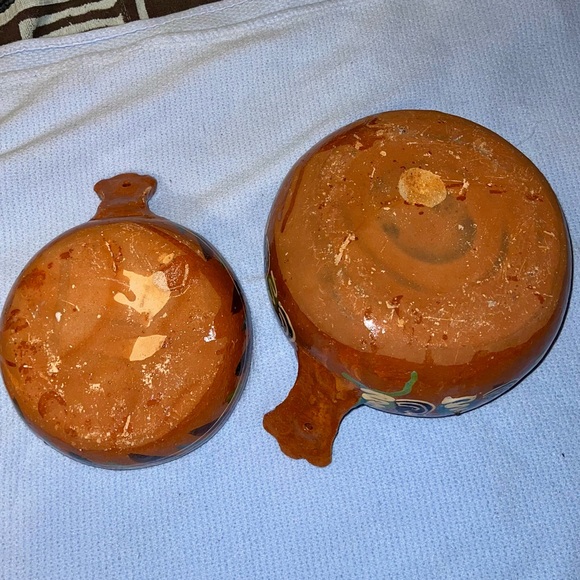 Mexican Tlaquepaque Nesting Bowls 2 Piece Set Redware Pottery Glazed Terra Cotta - Picture 10 of 15